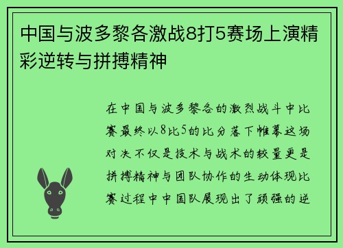中国与波多黎各激战8打5赛场上演精彩逆转与拼搏精神